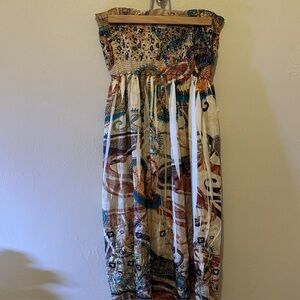 Lapis Strapless Dress in Blue, Brown, and Cream